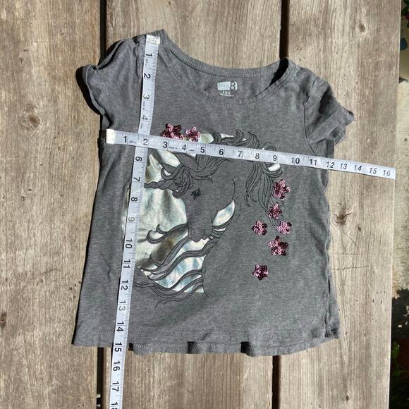 Crazy 8 Girls Tee TShirt Top T Shirt Size S 5 6 Gray Unicorn Pink Sequins - Picture 5 of 8